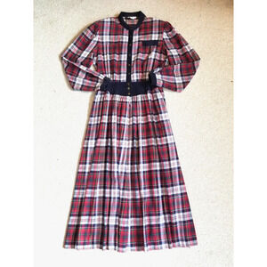 VINTAGE Y2K Womens Dress-LANZ ORIGINALS-red/nvy/green plaid Holiday Trad Wife-10